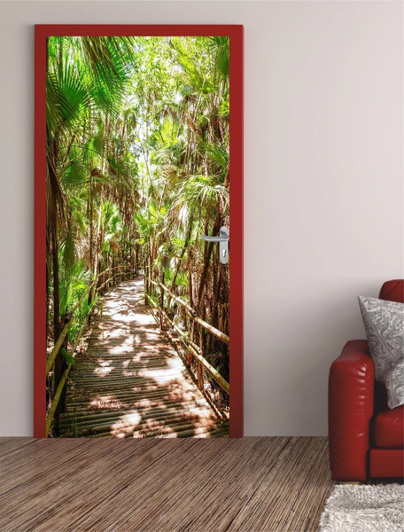 3D forest tree scenery door mural
