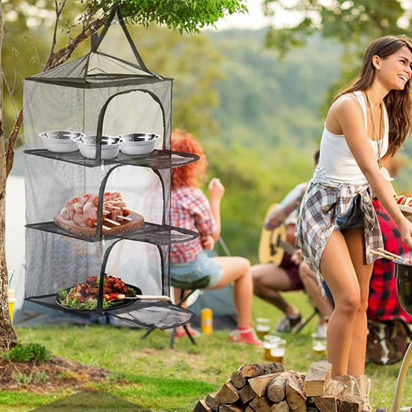 Clothing Herb,Vegetables Dishes Tableware HI SUYI Camping Dry Net 4 Layer Outdoor Folding Hanging Drying Rack Collapsible Organizer Mesh Dryer Storage for Home Picnic BBQ Fruit Food 