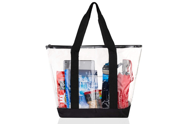 Bags for Less Large Clear Vinyl Tote Bags Shoulder Handbag (Black)