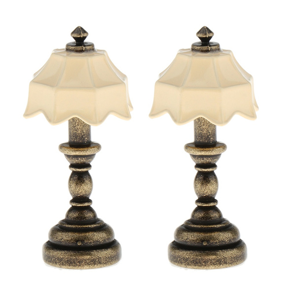 1/12 Dollhouse Miniature Desk Tischlampe Bronze Column Beige Lampenschirm X2 