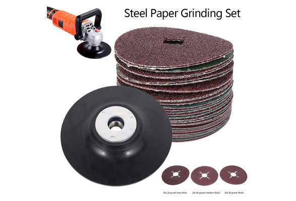115mm Rubber Backing Pad for Angle Grinder & 30 Mixed Fibre Sanding Discs 
