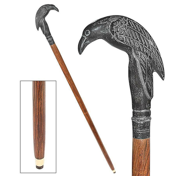 Details about   Silver Brass Chrome Crow Raven Solid Handle Walking Cane Black Wooden Stick Gift
