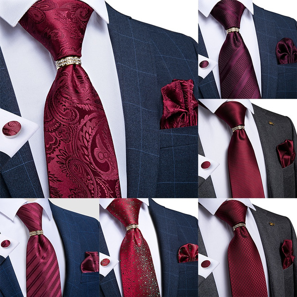 Details about   DiBanGu Red Solid Silk Mens Necktie Hanky Cufflinks Tie Clip Ring Set Wedding