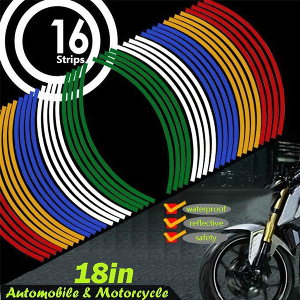 Beennex 16pcs Bike Motorcycle 16-18inch Reflective Wheel Strip Stickers Decoration Accessory Orange