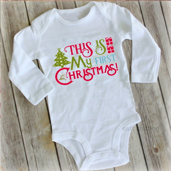 My First Christmas Personalized T-shirt Tees Clothing Boys Girls White Baby