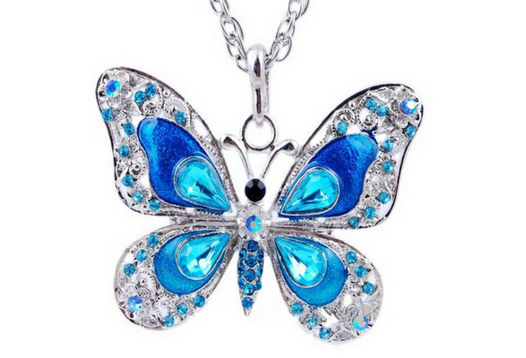New Women Jewelry Enamel Butterfly Crystal Silver Pendant Necklace Fashion Chain New Women Jewelry Enamel Butterfly Crystal Silver Pendant Necklace Fashion Chain