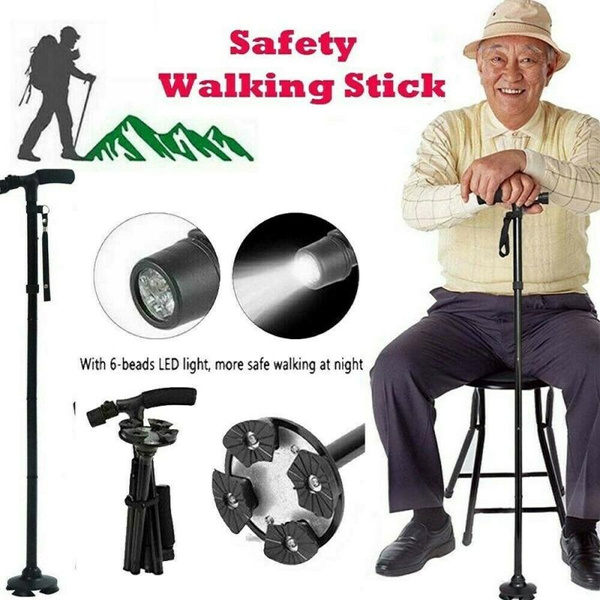 Self Standing Folding Walking Cane Lightweight Walking Stick With LED Handle 