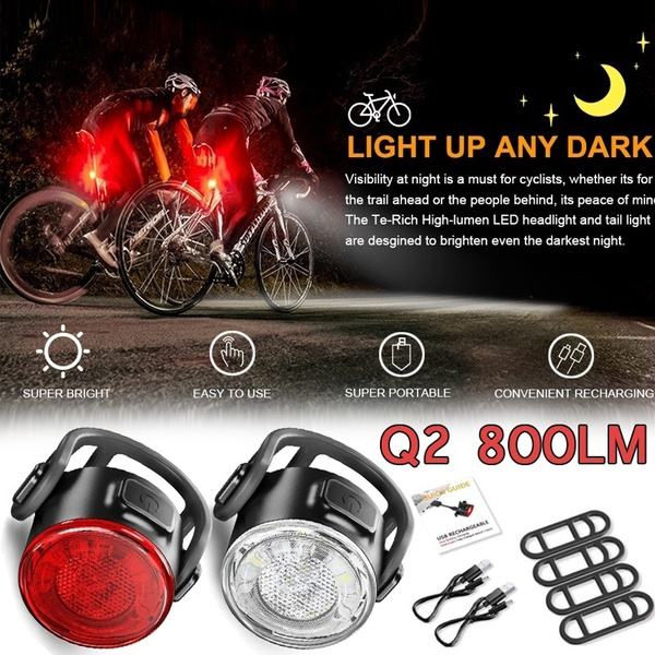 2PCS USB Rechargeable LED Bicycle Bike Front & Rear Tail Light Set Safety Lamp 