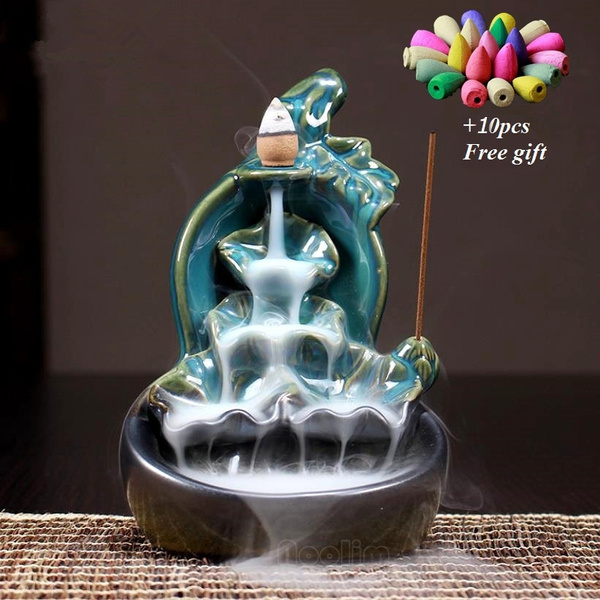 Green Glaze Ceramic Gourd Lotus Waterfall Incense Burner Holder Censer Aroma For Smoke Evacuation Furnace Fountain Home Decor Wish Green Glaze Ceramic Gourd Lotus Waterfall Incense Burner Holder Censer Aroma For Smoke Evacuation Furnace Fountain Home Decor Wish
