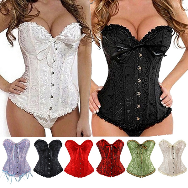 Women Lace Corset Push Up BodyShaping Overbust Corset Bustier with G-string  Thongs