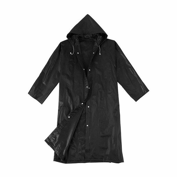 Unisex Adult Outdoor Raincoat Black EVA Cloth Long Rain Poncho With Hat ...