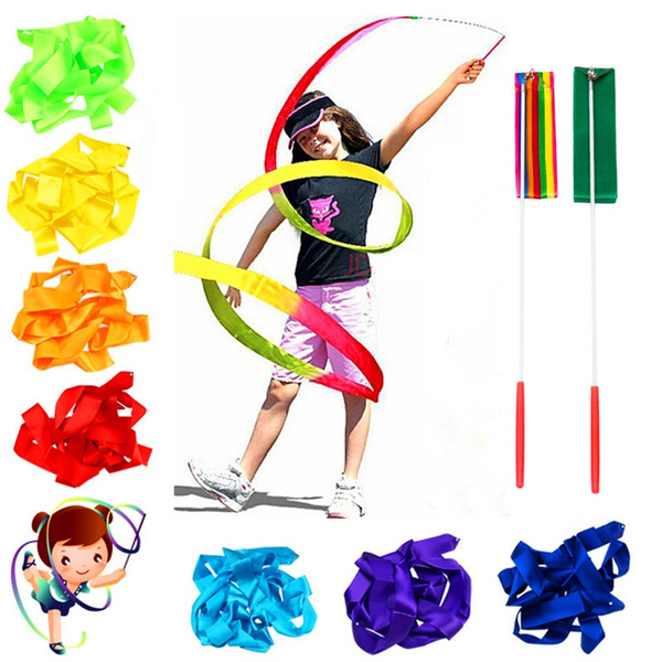 4M Rhythmic Gymnastics Ribbon Dance Performance Props Dancing Ribbon  Children's Toys Streamers Sporting Goods Performance(10 Colors)