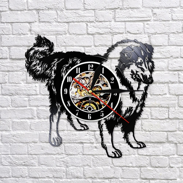 Rough Collie Dog Clock in Black 
