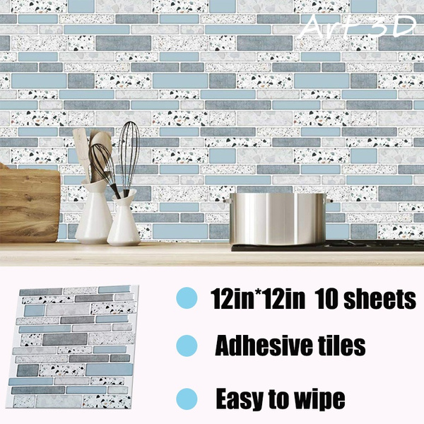 Art3d Peel & Stick Brick Kitchen Backsplash Self-Adhesive Wall Tile Stone Design, 10 Sheets