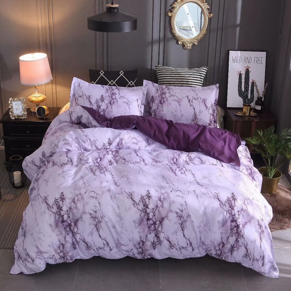 Printed Marble Bedding Set Purple Duvet, Purple Duvet Cover Queen Cotton