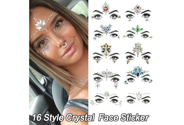 Boho Glitter Rhinestone 3D Crystal Face Eye Stickers Bohemia Tribal Style  Party Make Up Accessories