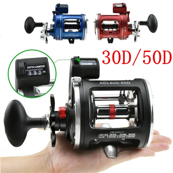 Saltwater Trolling Fishing Reel 12BB 3:8:1/5.2:1 Drum Wheel Fishing Reel  with Line Counter Aluminum Alloy Fishing Trolling Reel Left/Right Handed  Reel Fishing Tackle