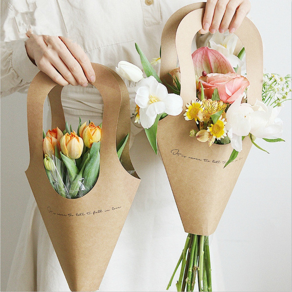 4PCS Paper Flower Gift Bags Box with Handle, Floral Arrangements