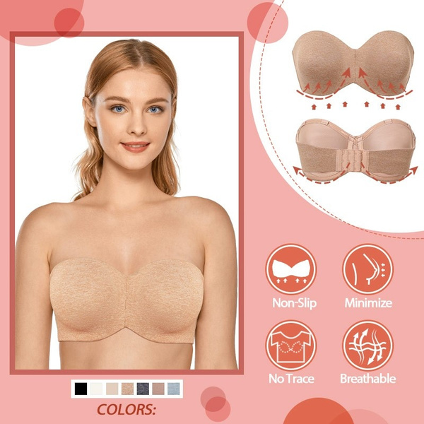 AiLan Fashion Women's Seamless Non padded Underwire Support Strapless Bra  Multiway Full Cup Minimizer Non-slip Bandeau Bras 32 34 36 38 40 42 A B C D  DD E Cup