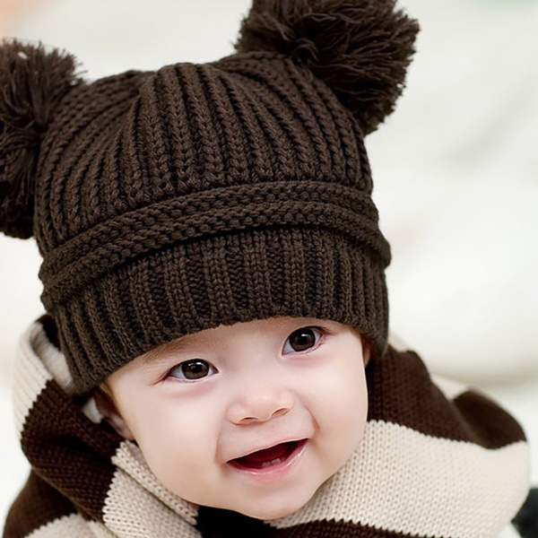 Baby Hat Beanie Cap Pompom Fur Winter Warm Knitted Hat For Boy Girl Kids Toddler 