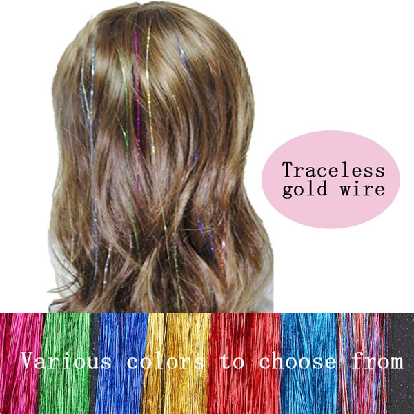 Color Wigs Seamless Hair Extensions Female Hair Dye Laser Hair Extensions  Gold Silk Colorful Strips Hair Extensions | Wish