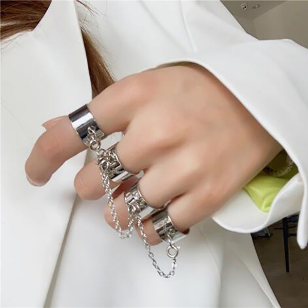 4 Chain Rings Punk Style Minimalist Smooth Chain Ring