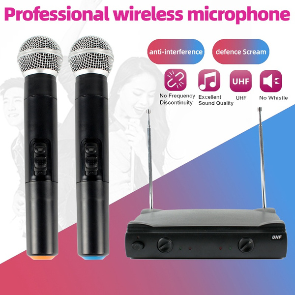 2020 New Professional 2 Channel Uhf Wireless Dual Microphone Cordless Handheld Microphone System High End One Drag Two Home Conference Stage Microphone Tv Computer Live Sound Card Microphone Wish