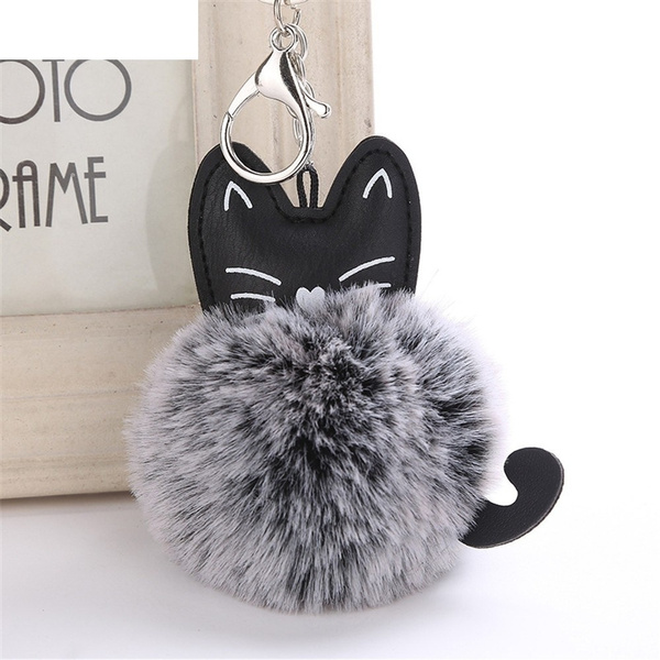 1pc 8CM Cute Cat Keychain Pendant Women Key Ring Holder Pompoms Key Chains