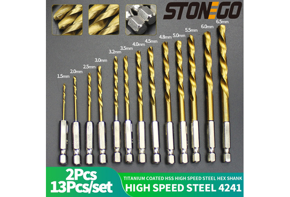 13Pcs Drill Bit Set Titanium Coated HSS High Speed Steel Hex Quick Change JS