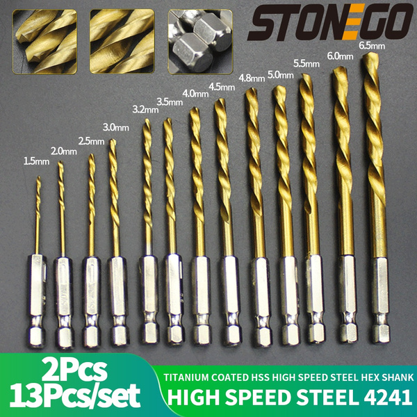 Titanium Coated Tools. 13pcs HSS High Speed Steel Drill Bit Set Hex Shank Bits 