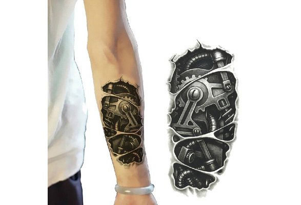 Unisex Tattoo Stickers 3d Mechanical Arm Gear Pattern - Temu