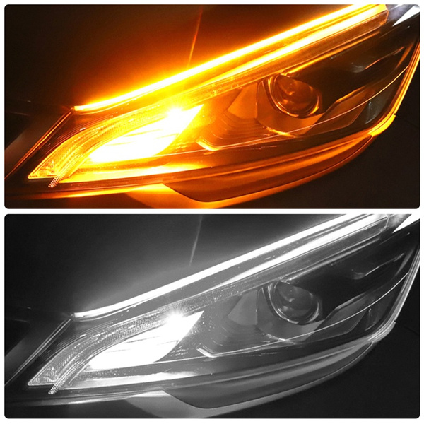 2 x Waterproof 60CM White Yellow Streamer DRL Flexible LED Tube Strip