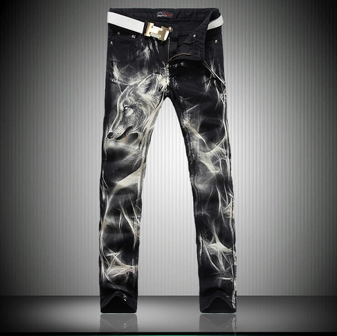 Wolf Totem new printing stretch jeans Slim small straight jeans (small  number) | Wish