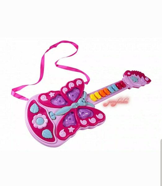 PRINCESS KIDS PINK BUTTERFLY Guitar Toy  Instrument With Light Music Girls Toys 