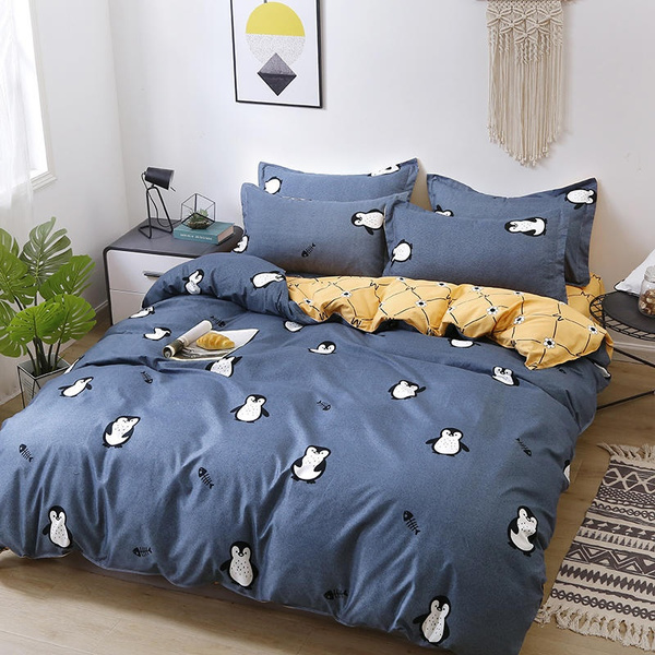 Home Textile Penguin Print Bed Sheet, King Size Bed Sheets And Duvet Set