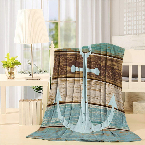 Anchor Starfish Boat Seagull Throw Blanket Lightweight Soft Flannel Blankets for Couch Bed Sofa Chair All Season for Women Men Kids Queen Size 