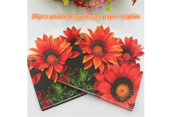 20pcs printed sunflower paper napkindisposable birthday party table deco.