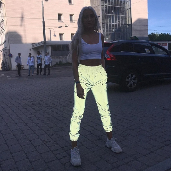 New Cool Flash Reflective Pants Autumn Winter Women Casual Gray Solid  Streetwear Trousers Reflected Cargo Pants