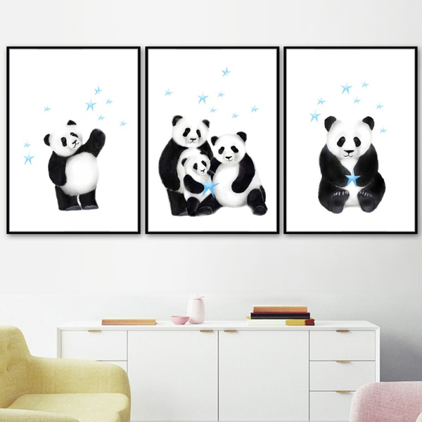 Panda Cartoon Canvas Poster Nursery Wall Art Print Baby Living Room Decoration 