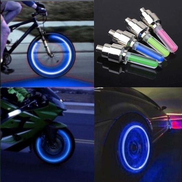 4X Car Motorcycle Bike LED Flashing Neon Wheel Tyre Valve Dust Cap Lights Lamp 