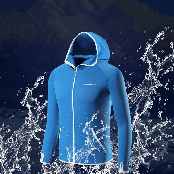 Tokushima Fishing Men Clothes Tech Hydrophobic Clothing Casual Outdoor  Camping Hooded Jackets Ice Silk Waterproof Coat