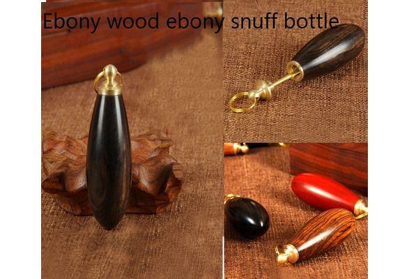 Color:Black Delicate Handmade Special Water Droplet Shape Wooden Snuff Bottle with Snuff Spoon with Metal Mouth Great Gift