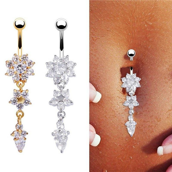 Dangle diamond belly deals ring