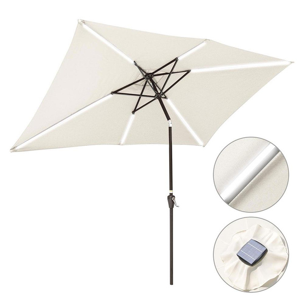 Andyes 10x6ft Rectangle Solar Power Led Patio Umbrella Parasol Sunshade Tilt With Crank Wish