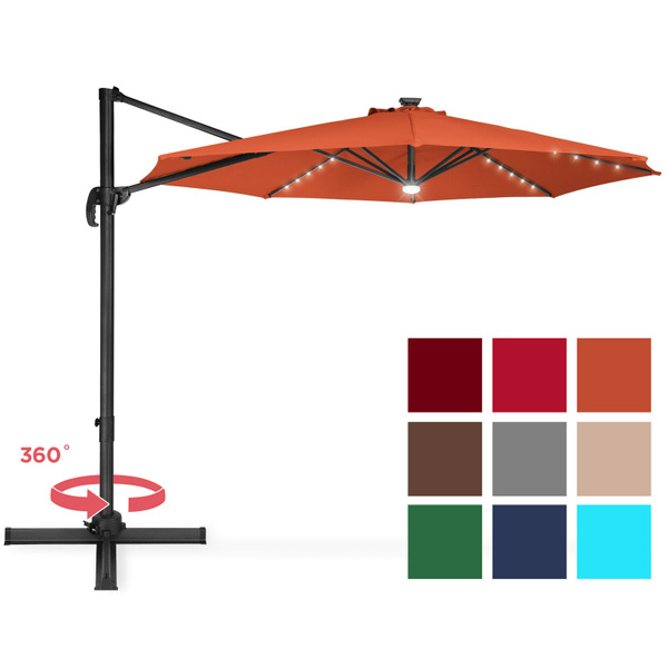 10ft Solar Led 360 Degree Rotating Cantilever Offset Patio Umbrella W Tilt Wish