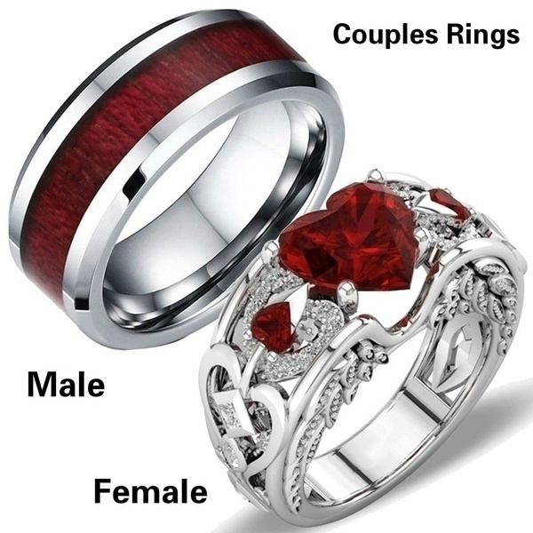 Charm Couples Rings 316L Titanium Steel Men's Ring Ruby Women's Wedding