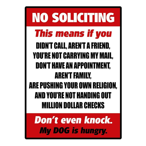No Soliciting Funny Sign Go Away Front Door Novelty Humor Gift Signs No Soliciting Funny Sign Go Away Front Door Novelty Humor Gift Signs