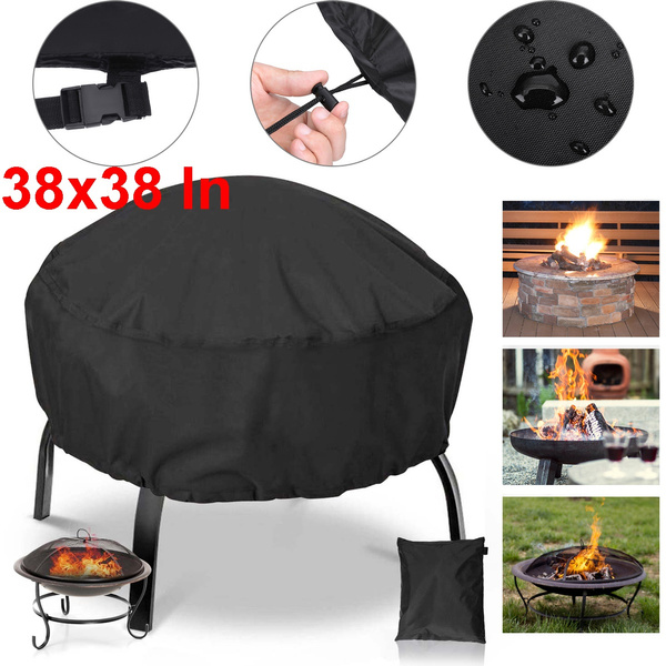 Patio Round Fire Pit Cover Waterproof UV Protector Grill BBQ Cover 30 inch Black 