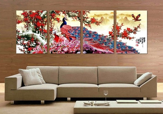 peacock, Flowers, Chinese, Office