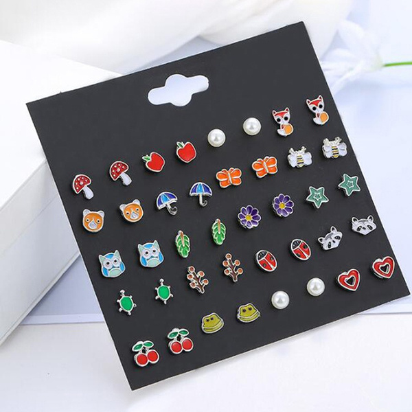 20Pairs/set Cute Fruit Animal Flower Stud Earrings For Girls Kids ...